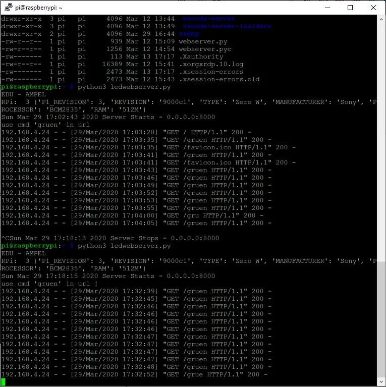 Screen Raspi Zero Webserver Led Console
